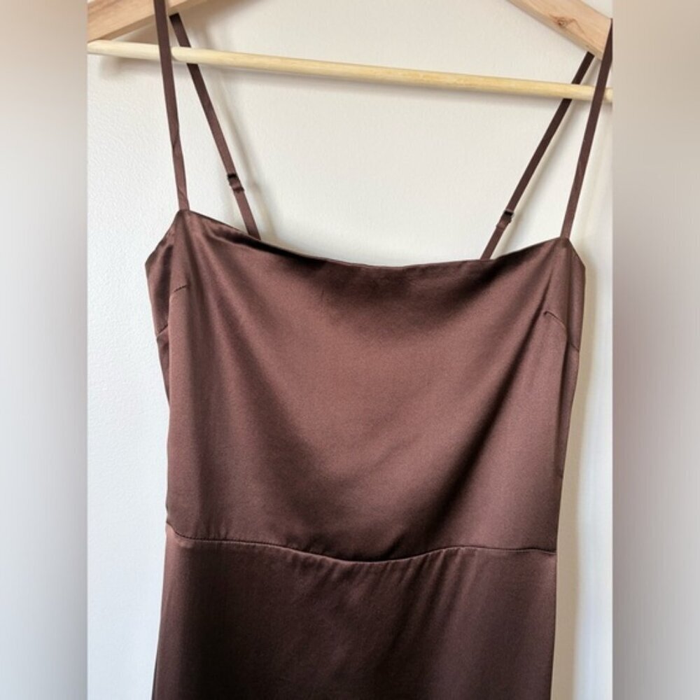 NEW Reformation Frankie Silk Maxi Navy Dress Gown Cafe Brown | US 0 UK 4 - Picture 8 of 13